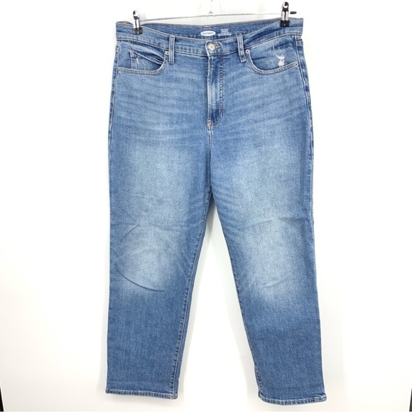 Old Navy Women Size 12 Jeans Light Wash Denim Pants Sky Hi Straight Stretch - Picture 1 of 7